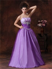 Beaded Strapless Basque Waist Purple Prom Dress With White UnderSkirt