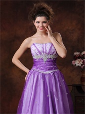 Beaded Strapless Basque Waist Purple Prom Dress With White UnderSkirt