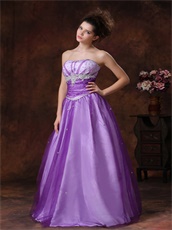 Beaded Strapless Basque Waist Purple Prom Dress With White UnderSkirt