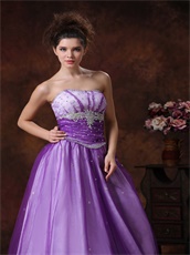 Beaded Strapless Basque Waist Purple Prom Dress With White UnderSkirt