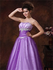 Beaded Strapless Basque Waist Purple Prom Dress With White UnderSkirt