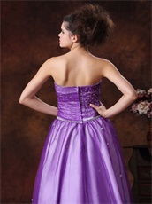 Beaded Strapless Basque Waist Purple Prom Dress With White UnderSkirt