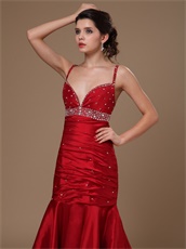 Mermaid Wine Red Taffeta Sweep Train Dress For Thanksgiving Party Wear