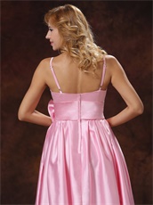 Spaghetti Straps Baby Pink Prom Dress With Bowknot Tea-length Discount