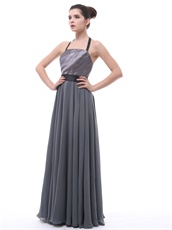 Grey Halter Ruched Women Evening Dress With Black Belt Low Price High Quality