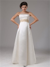 Succinct Floor Length Ivory Casual Bridal Gown With Champagne Ribbon