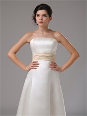 Succinct Floor Length Ivory Casual Bridal Gown With Champagne Ribbon