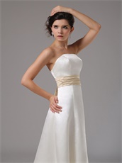 Succinct Floor Length Ivory Casual Bridal Gown With Champagne Ribbon