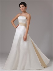 Succinct Floor Length Ivory Casual Bridal Gown With Champagne Ribbon