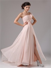 Blush Pearl Pink Chiffon Single Shoulder Dress To Attend Annual Meeting