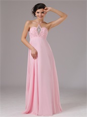 Baby Pink Halter Pregnant Women Prom Dress Rhombus By Crystals