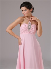 Baby Pink Halter Pregnant Women Prom Dress Rhombus By Crystals 