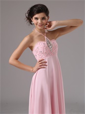 Baby Pink Halter Pregnant Women Prom Dress Rhombus By Crystals 