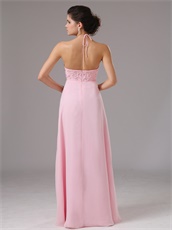 Baby Pink Halter Pregnant Women Prom Dress Rhombus By Crystals 