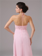 Baby Pink Halter Pregnant Women Prom Dress Rhombus By Crystals 