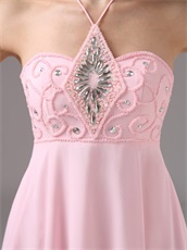 Baby Pink Halter Pregnant Women Prom Dress Rhombus By Crystals 