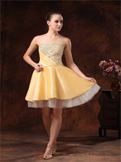 Beauty And The Beast Yellow Theme Short Prom Dress With Beading