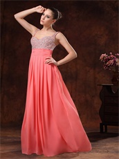 Double Straps Coral Chiffon Silver Beading Classic Style Prom Dress