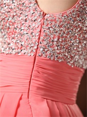 Double Straps Coral Chiffon Silver Beading Classic Style Prom Dress