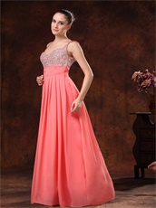 Double Straps Coral Chiffon Silver Beading Classic Style Prom Dress