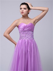 Lilac Beaded Decorate Tulle Skirt For Girl Meeting Wear Hot Sale