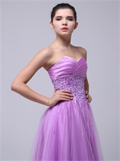 Lilac Beaded Decorate Tulle Skirt For Girl Meeting Wear Hot Sale