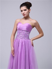 Lilac Beaded Decorate Tulle Skirt For Girl Meeting Wear Hot Sale