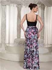 Deep V-neck Printed Fabric Skirt Black Column Special Occasion Prom Dress