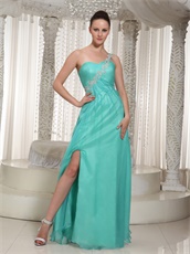 Customize One Shouler High Side Slit Turquoise Chorus Performance Prom Dress