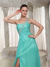 Customize One Shouler High Side Slit Turquoise Chorus Performance Prom Dress