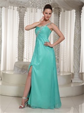 Customize One Shouler High Side Slit Turquoise Chorus Performance Prom Dress