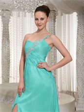 Customize One Shouler High Side Slit Turquoise Chorus Performance Prom Dress