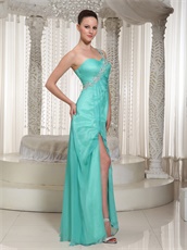 Customize One Shouler High Side Slit Turquoise Chorus Performance Prom Dress