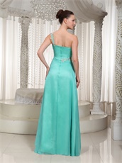 Customize One Shouler High Side Slit Turquoise Chorus Performance Prom Dress