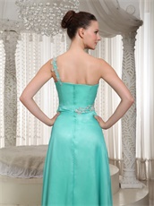 Customize One Shouler High Side Slit Turquoise Chorus Performance Prom Dress