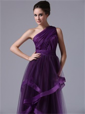 Conservative One Shoulder Tulle Dark Purple Evening Dress Group Purchase