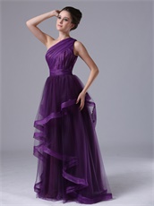 Conservative One Shoulder Tulle Dark Purple Evening Dress Group Purchase