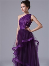 Conservative One Shoulder Tulle Dark Purple Evening Dress Group Purchase