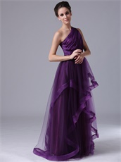 Conservative One Shoulder Tulle Dark Purple Evening Dress Group Purchase