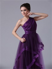 Conservative One Shoulder Tulle Dark Purple Evening Dress Group Purchase