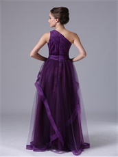 Conservative One Shoulder Tulle Dark Purple Evening Dress Group Purchase