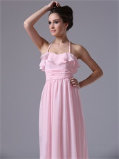 Sweet Halter Neckline Falbala Baby Pink Chiffon Girl's First Prom Dress