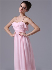 Sweet Halter Neckline Falbala Baby Pink Chiffon Girl's First Prom Dress