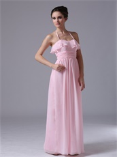 Sweet Halter Neckline Falbala Baby Pink Chiffon Girl's First Prom Dress