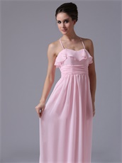 Sweet Halter Neckline Falbala Baby Pink Chiffon Girl's First Prom Dress