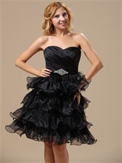 Exquisite Feathers Alternate Multilayers Ruffles Black Skirt Cocktail Prom Dress