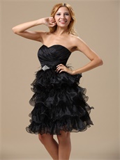 Exquisite Feathers Alternate Multilayers Ruffles Black Skirt Cocktail Prom Dress