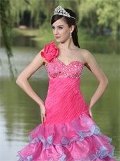 One Shoulder Lovely Style Fuchsia and Blue Alternate Layers Prom Dress