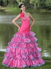 One Shoulder Lovely Style Fuchsia and Blue Alternate Layers Prom Dress