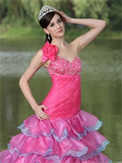 One Shoulder Lovely Style Fuchsia and Blue Alternate Layers Prom Dress